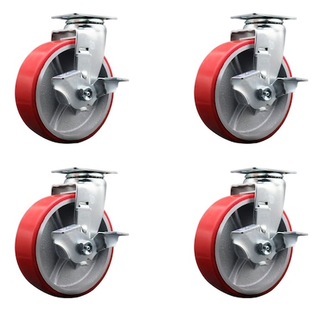 Service Caster Tool Box Caster Wheel Set 6'' Red Poly on Cast Iron Swivel Casters, 4PK TOOL-SCC-20S620-PUR-RS-TLB-4